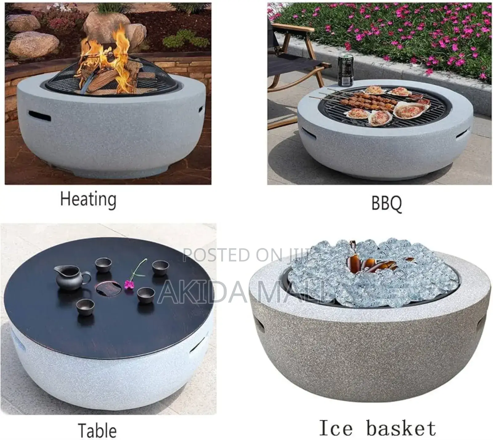 Round Outdoor Fire Pit With a Speckled Artificial Stone Surround