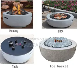Round Outdoor Fire Pit With a Speckled Artificial Stone Surround