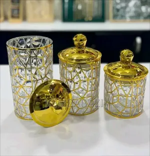 Aset of 3 Acrylic Crystal Like With Golden Detail Air Tight Jars