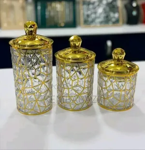 Aset of 3 Acrylic Crystal Like With Golden Detail Air Tight Jars