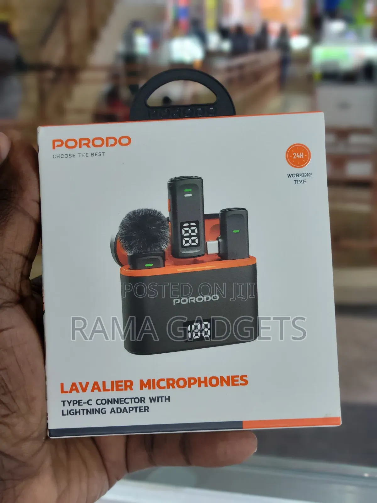 Porodo Lavalier Microphones Type-C Connector With Lightning Adapter.