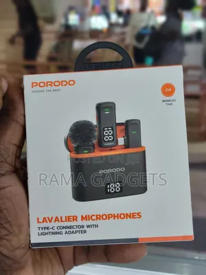 Porodo Lavalier Microphones Type-C Connector With Lightning Adapter.