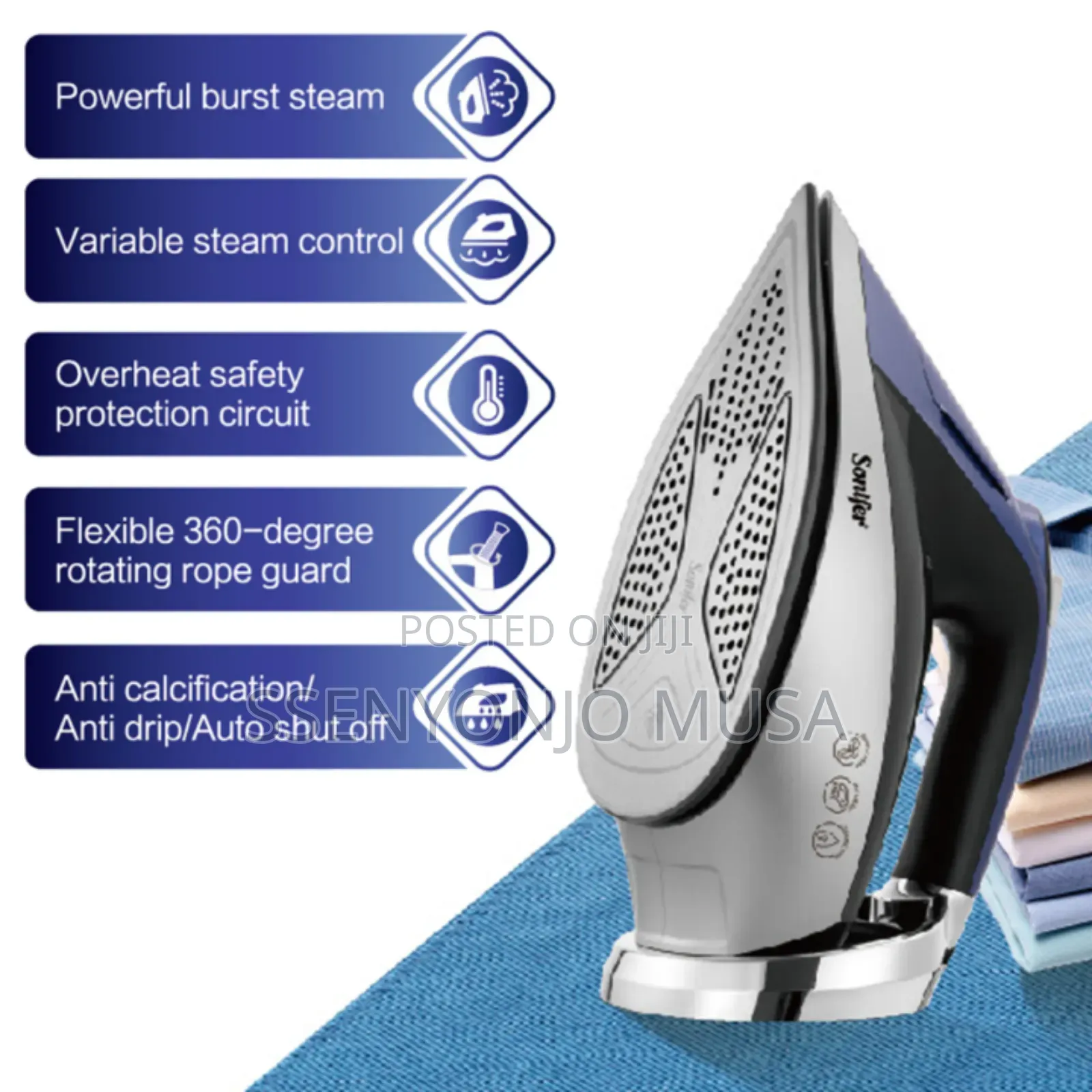 Sonifer 2600w Electric Steam Iron – Ceramic Soleplate, Anti-Drip