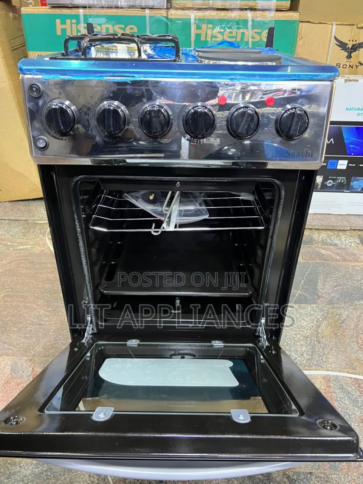 Saachi 50*50,2gas +2hotplates, Auto Ignition, Chicken Rotisserie.