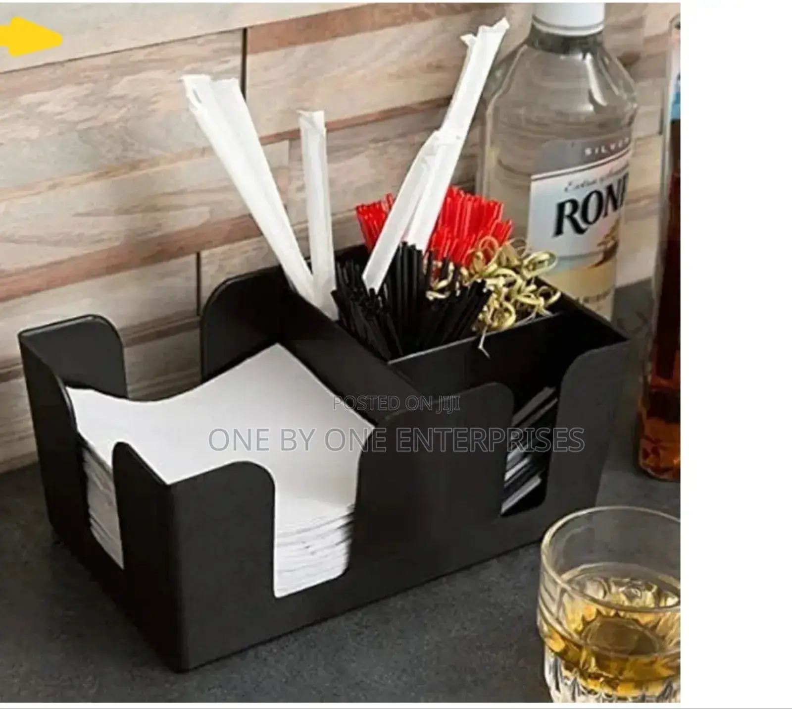 Bar Caddy Organizer With 6 Compartment of Napkin and Straw Holder .