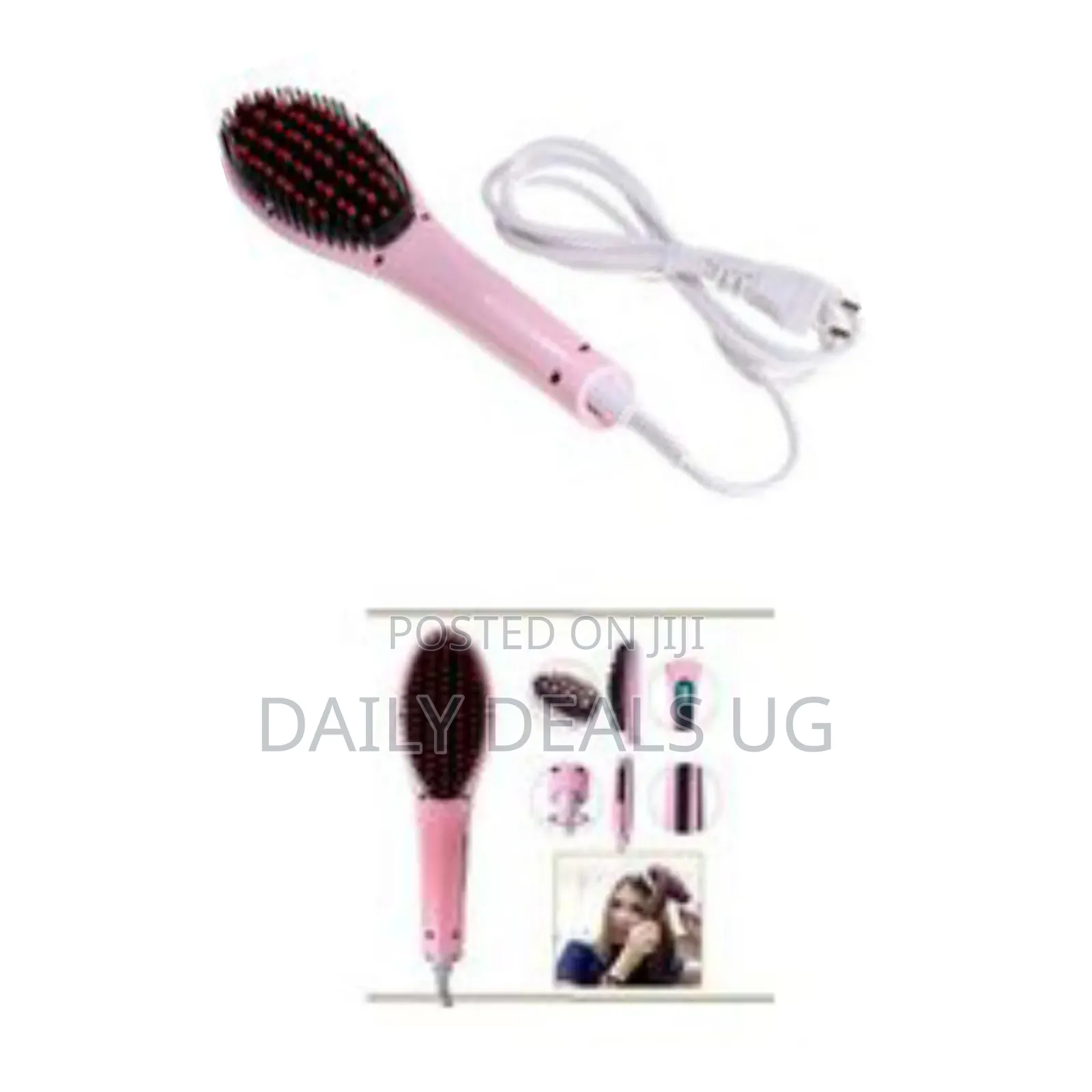 Electric Fast Hair Straightener Brush Comb Iron - Pink