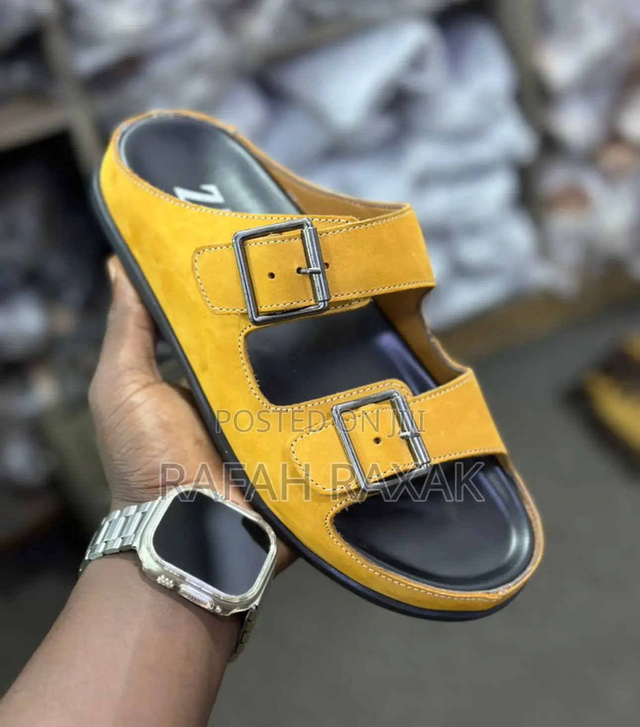 Original Men’S Yellow Zara Double Strap Leather Sandals