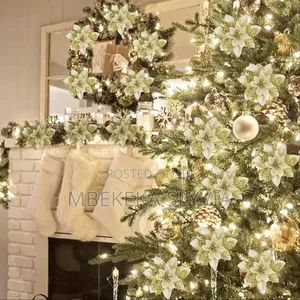 Gold Christmas Tree Flowers/10pcs( Pkt)- Xmas Flowers Home Accessor