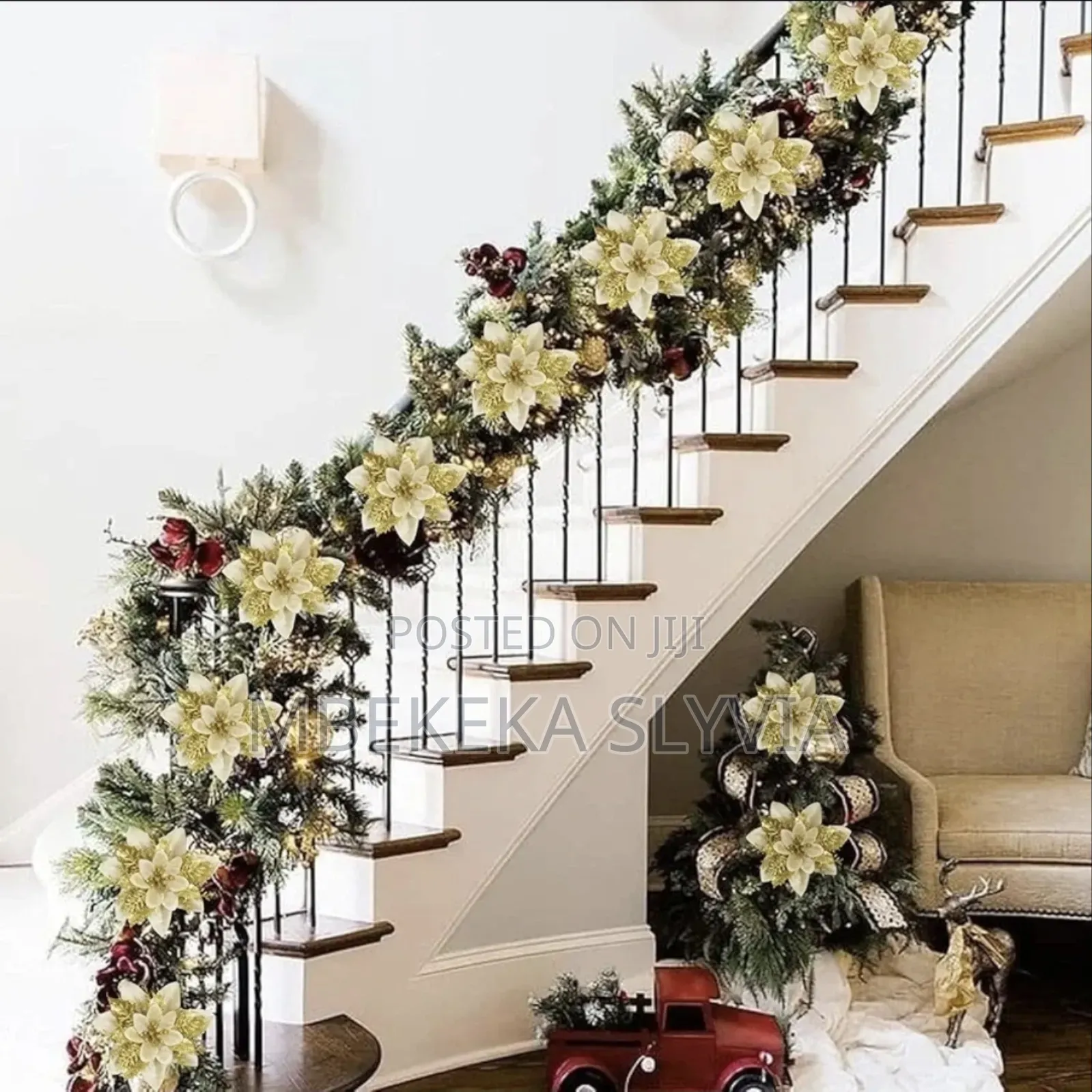 Gold Christmas Tree Flowers/10pcs( Pkt)- Xmas Flowers Home Accessor