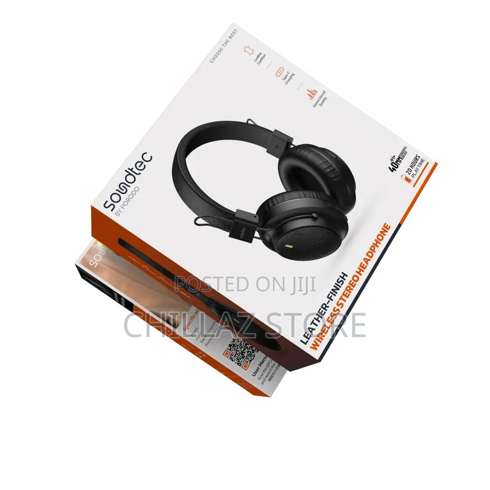 Porodo Soundtec Leather Finish Wireless Stereo Headphones.