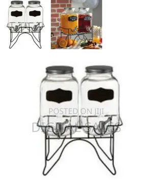 Glass Beverage Drink Twin 2 Dispensers With Stand Spigot Retro Outdo