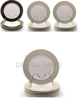 Multi-Design Band Ceramic Serving Dinner Plates Set of 6, 10 Inch Dish