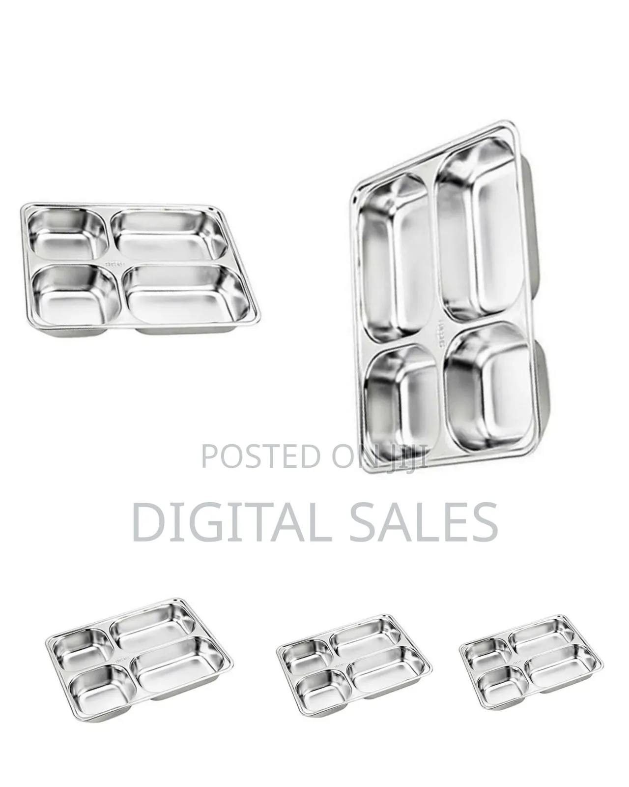 6 Pc Stainless Steel Rectangle 4 In1 Compartment Dinner Plate Tray