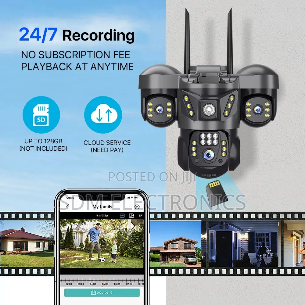 Three Lenses Outdoor Smart PTZ CCTV 360 Remote Monitoring Camera Home