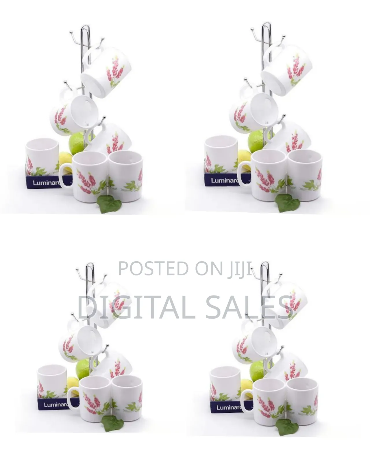 Luminarc 6 Pieces of Luminarc Pink Flower Tea Coffee Mug Cups