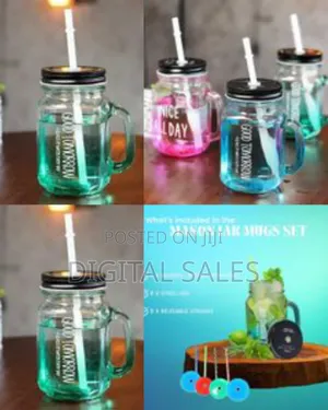 6 Set 16 Oz Assorted Colored Steel Lid Mason Jar Mugs