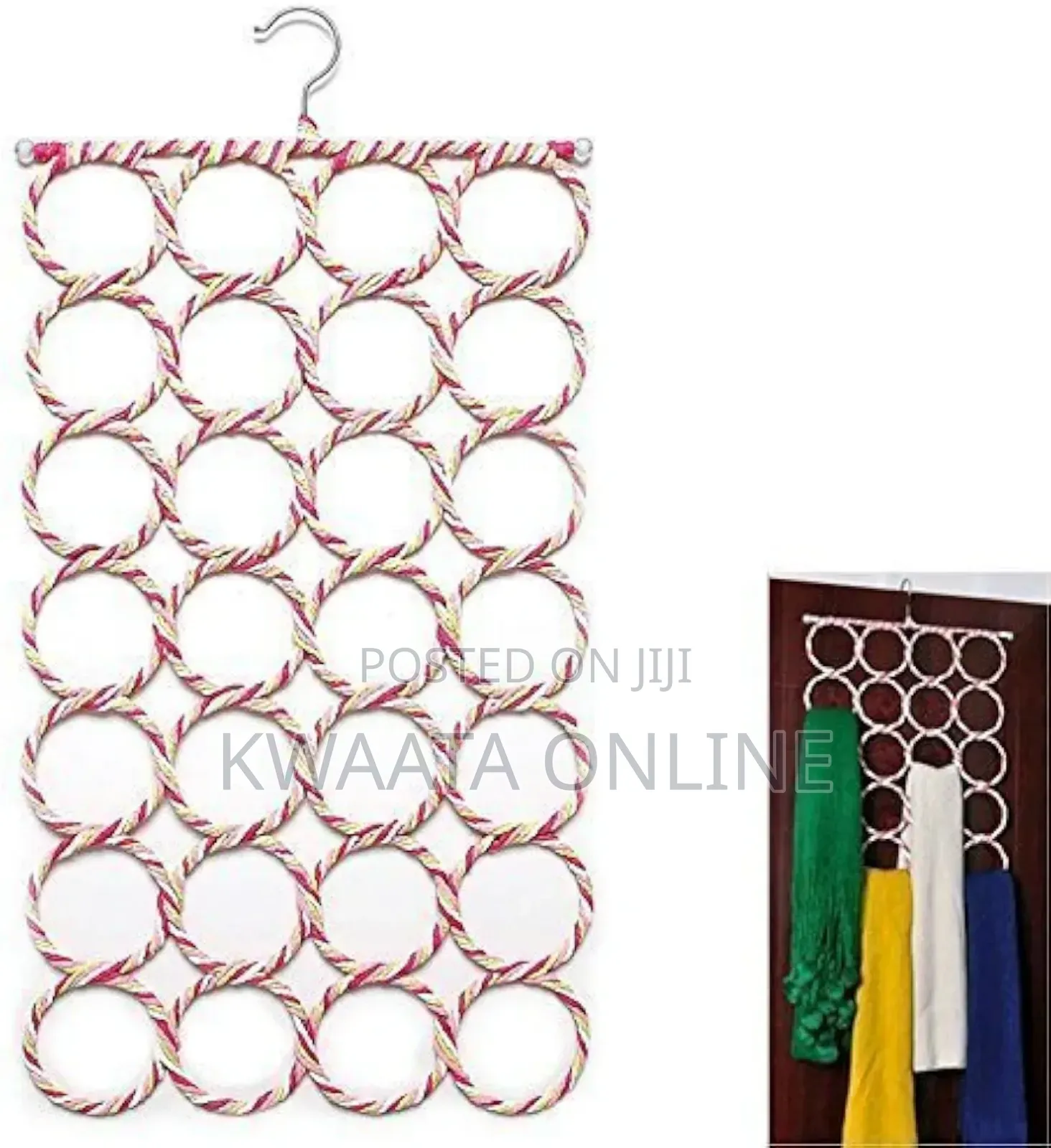 Folding Rope Hanger for Scarf, Belts, Shawls, Ties and More 28 Rings