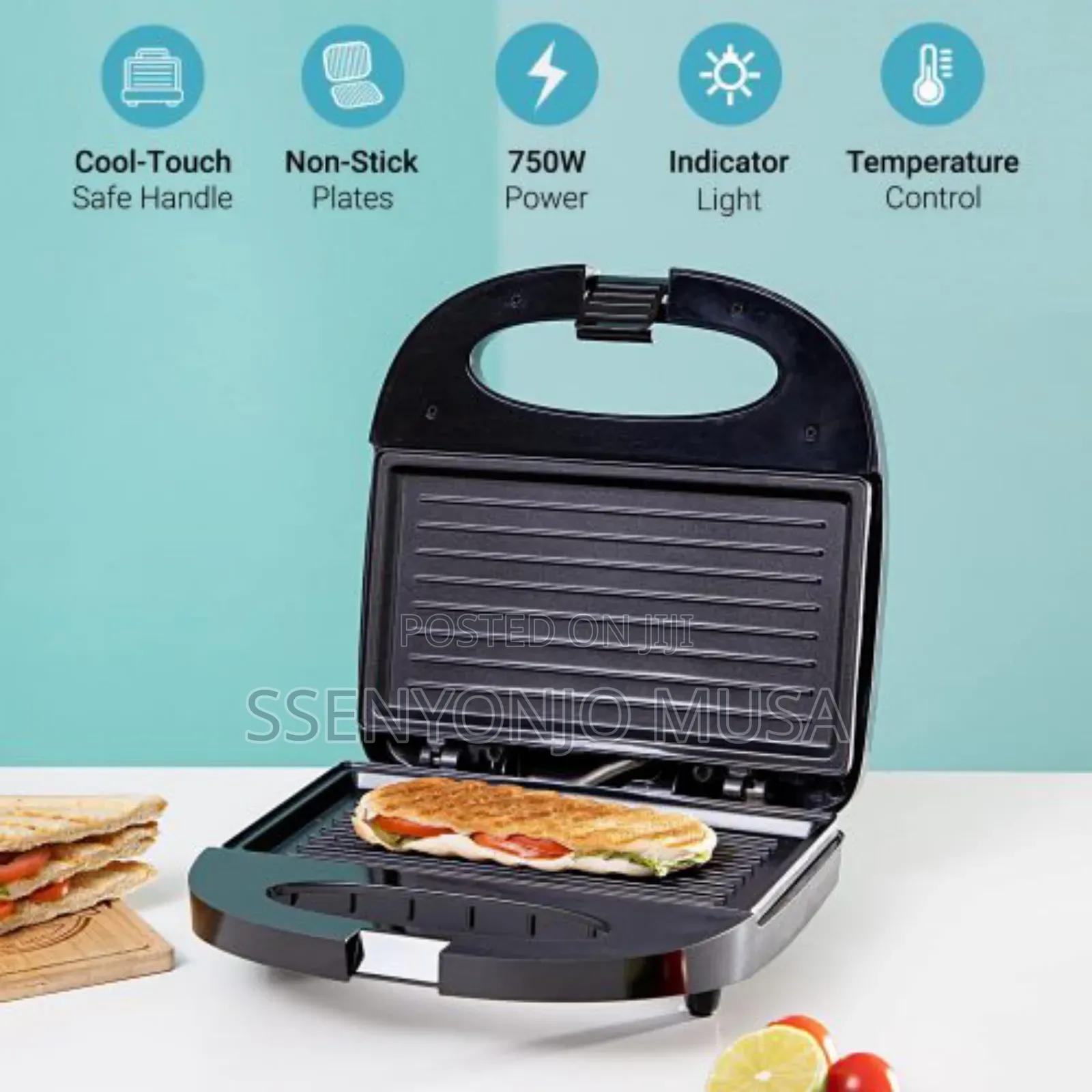 Geepas Portable 2 Slice Grill Maker Ggm6001 | 750w Non-Stick