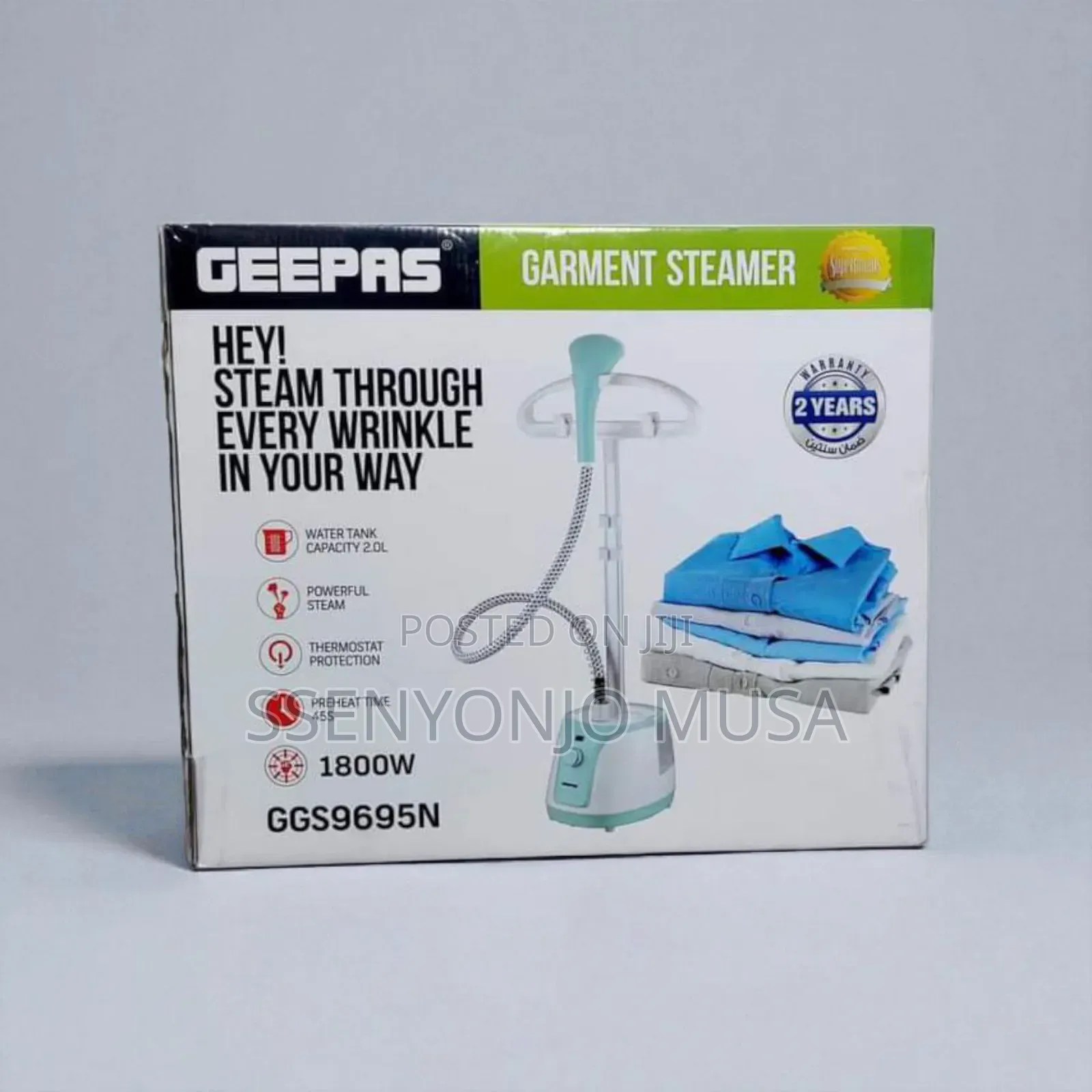 Geepas Garment Steamer Ggs9695n - 1800w, 2 Steam Levels, 2l