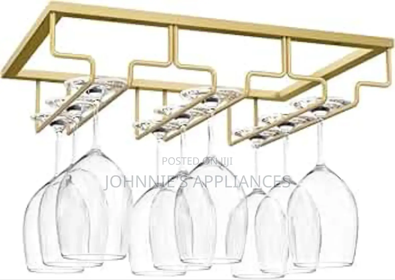 Gold 3-Row Under Cabinet Wine Glass Rack Stemware Holder, Hanging