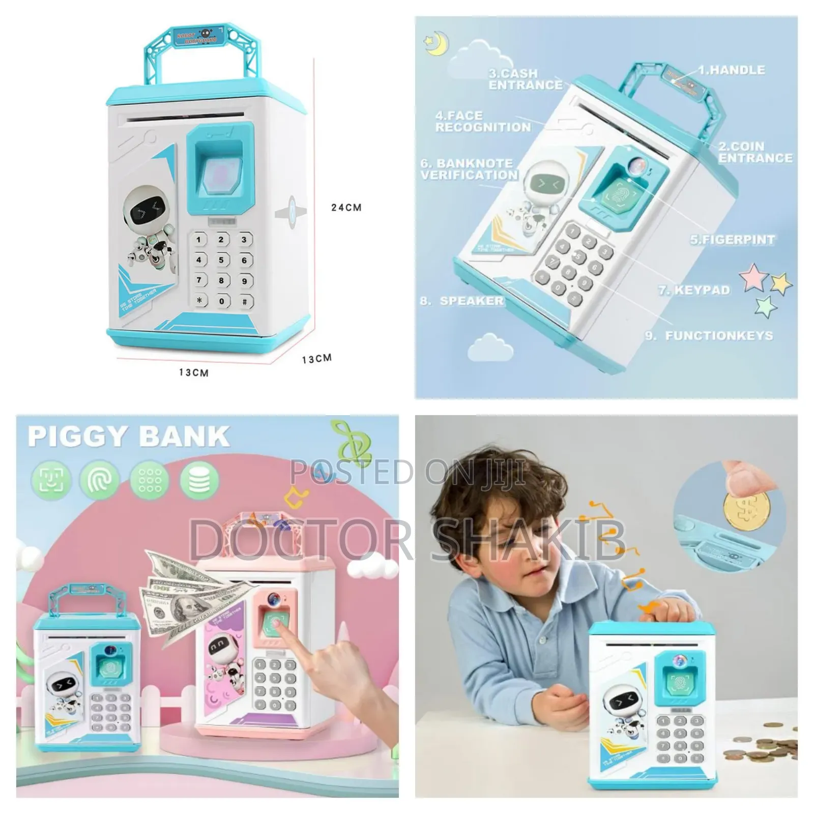 Kids Electronic Mini Atm Piggy Bank With Finger Print