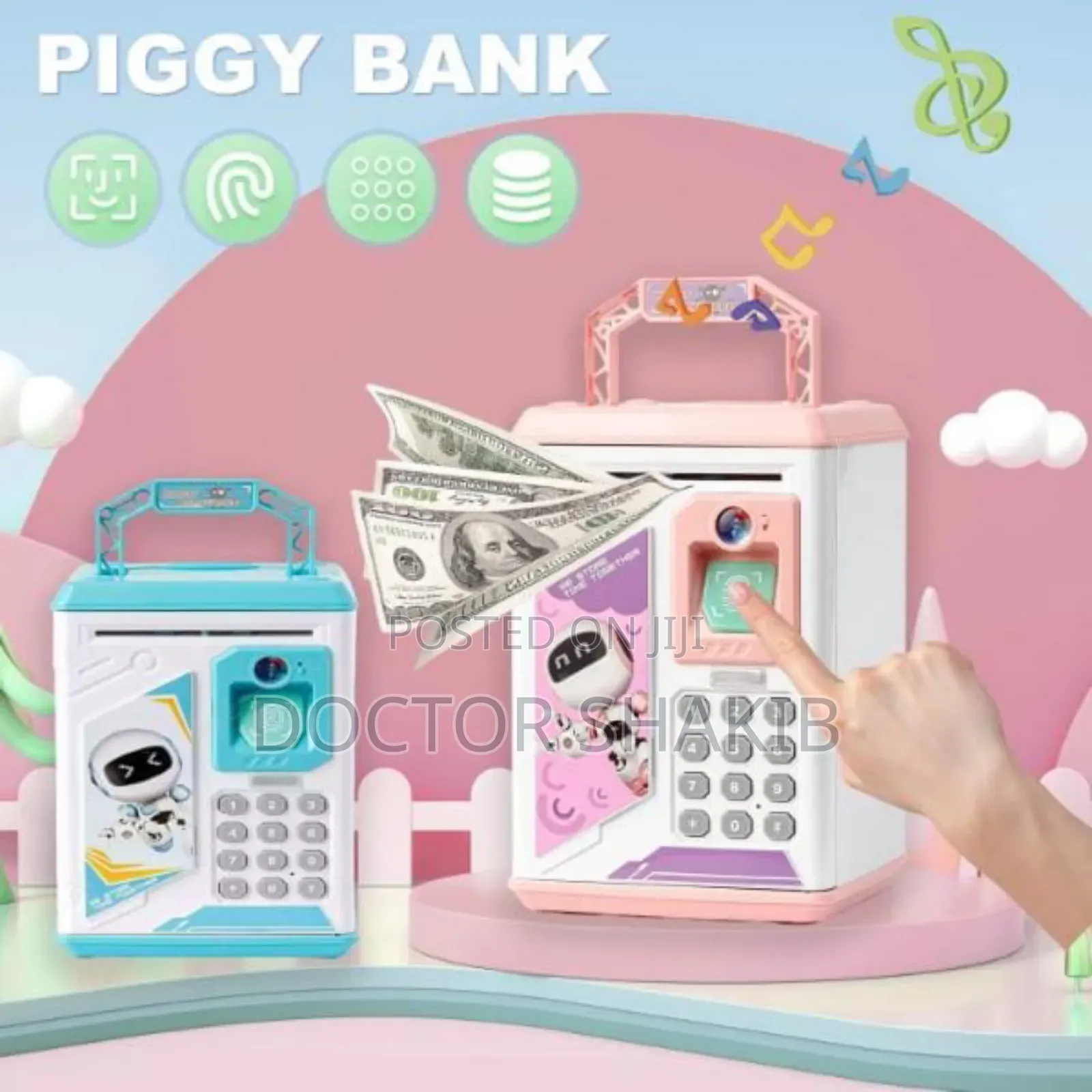 Kids Electronic Mini Atm Piggy Bank With Finger Print