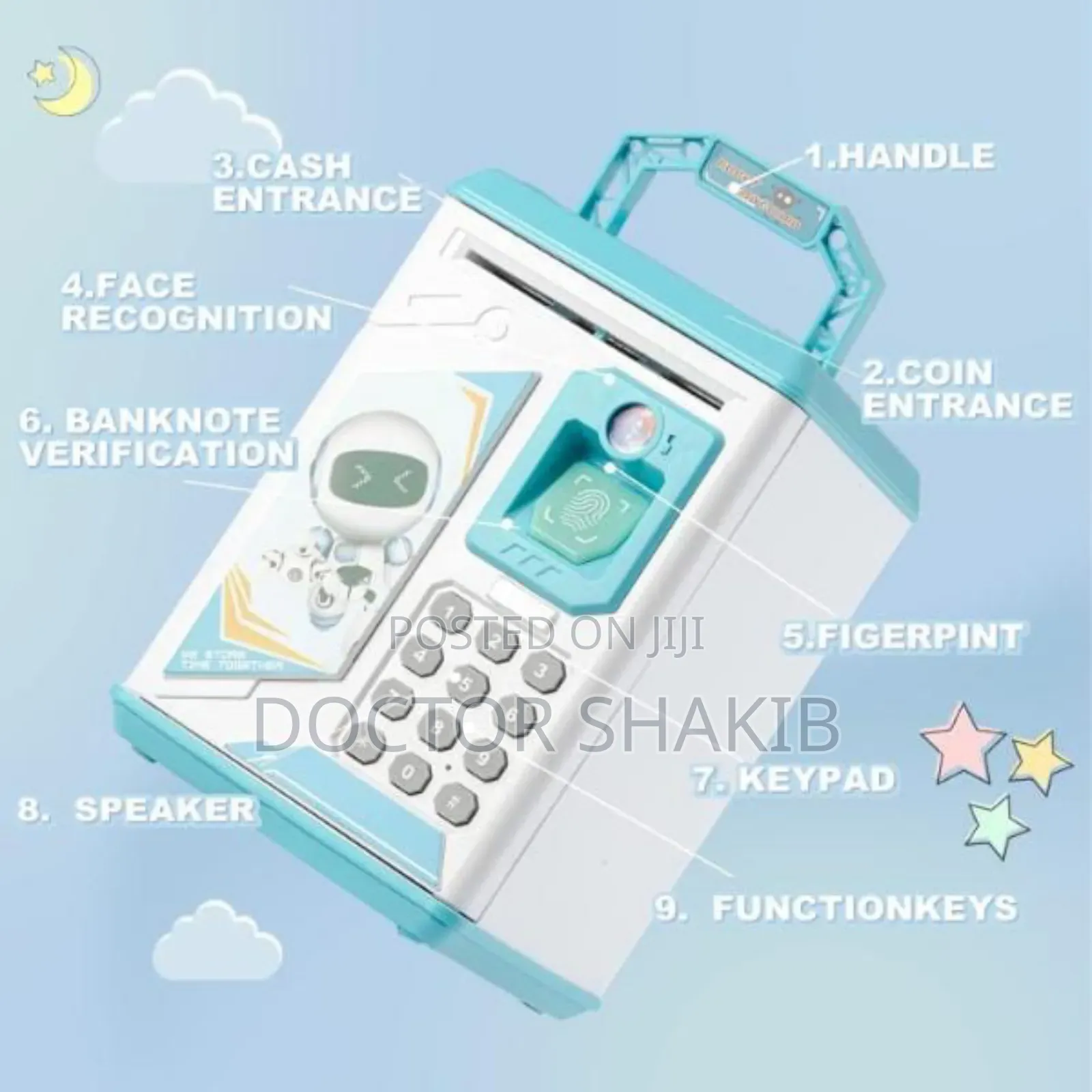 Kids Electronic Mini Atm Piggy Bank With Finger Print
