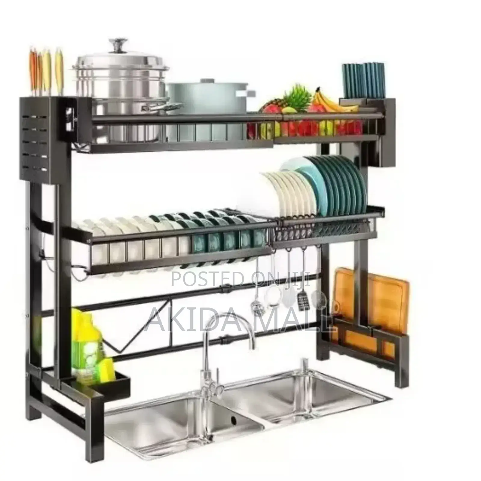 Double Layer Over-the-Sink Dish Drying Rack Kitchen Dish Organiser