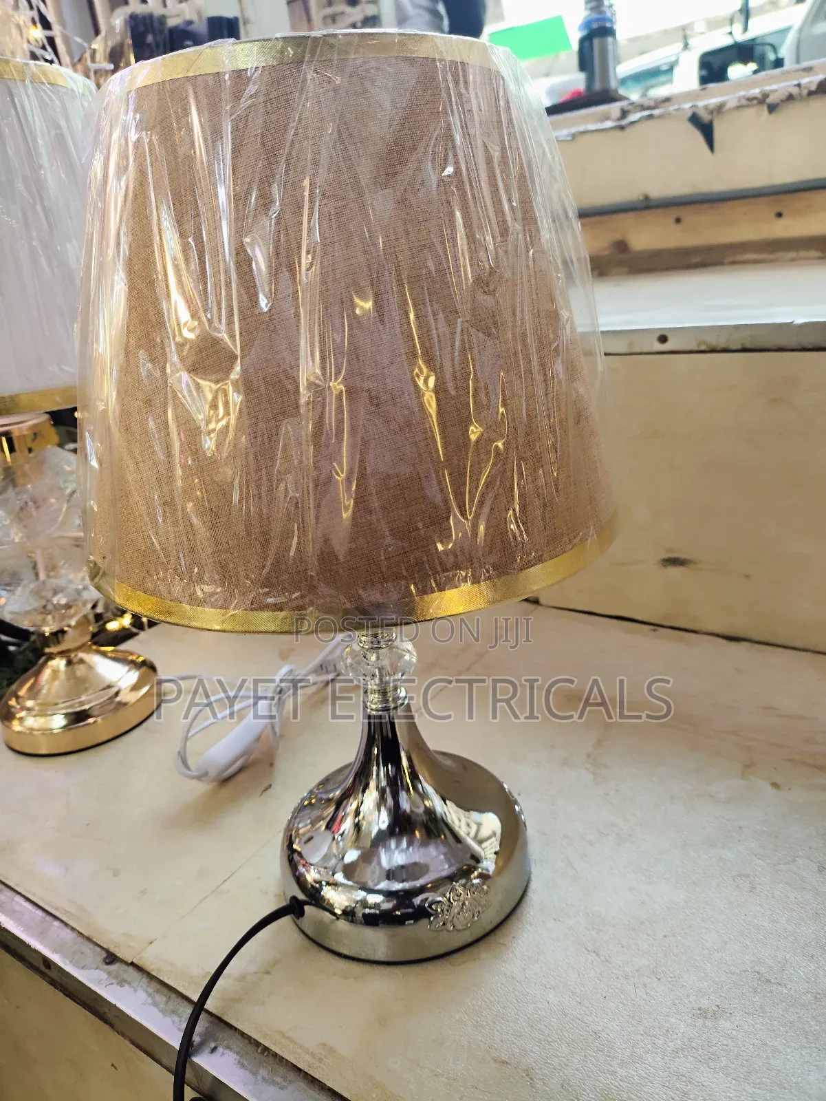 Silver and Brown Bedside Lamp Holder