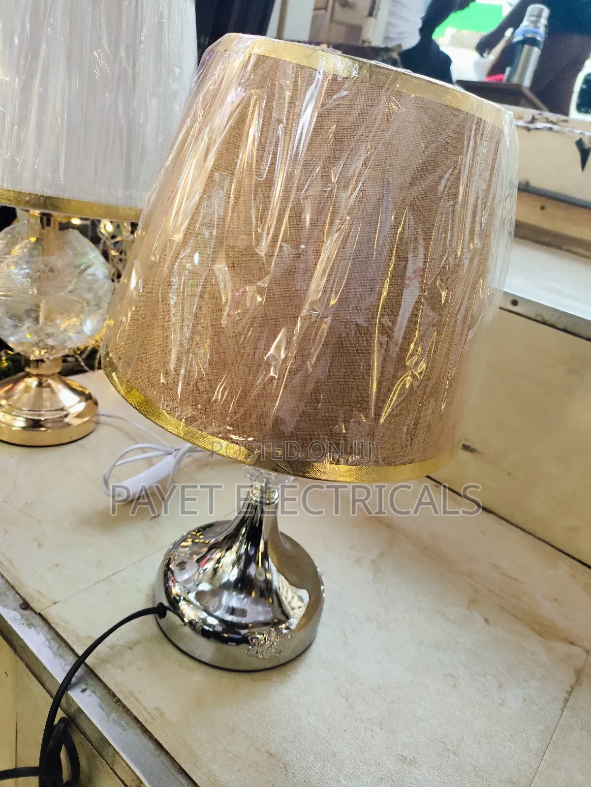 Silver and Brown Bedside Lamp Holder