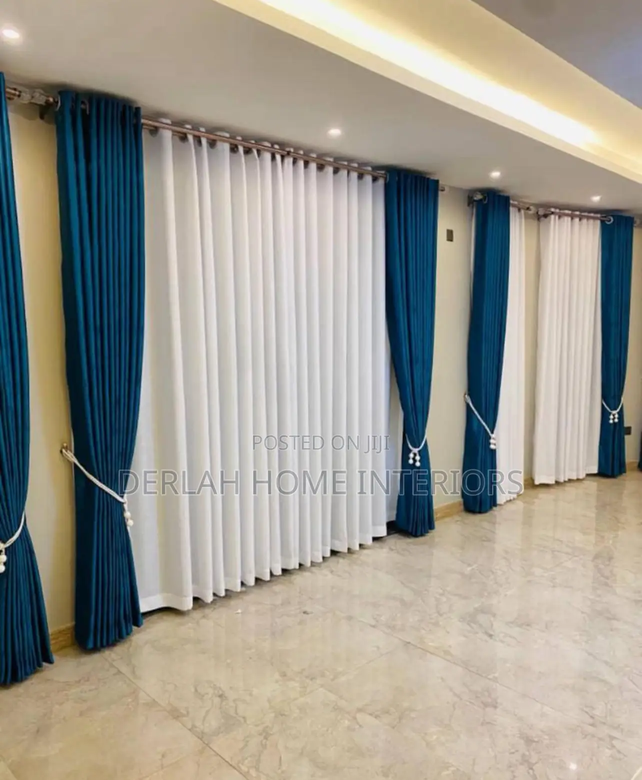 Soft Blue Curtains and Plain White Nets