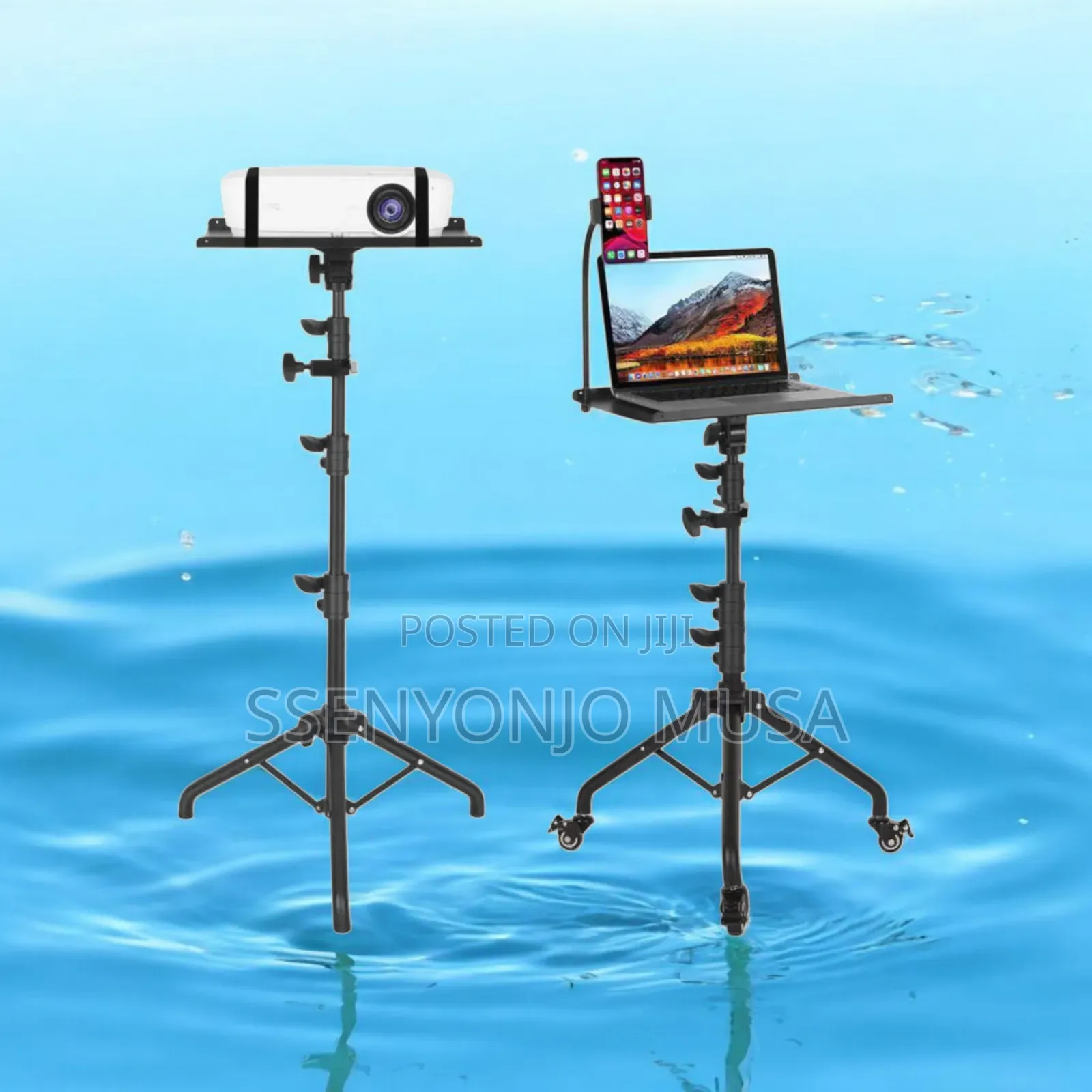 Adjustable Projector Floor Stand With Wheels –29" to 44" Height, Metal