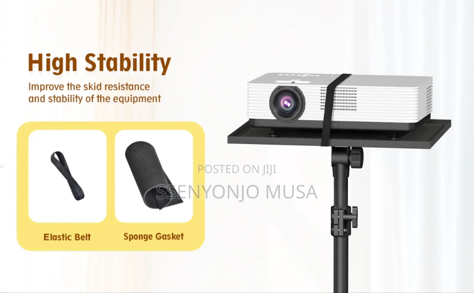 Adjustable Projector Floor Stand With Wheels –29" to 44" Height, Metal