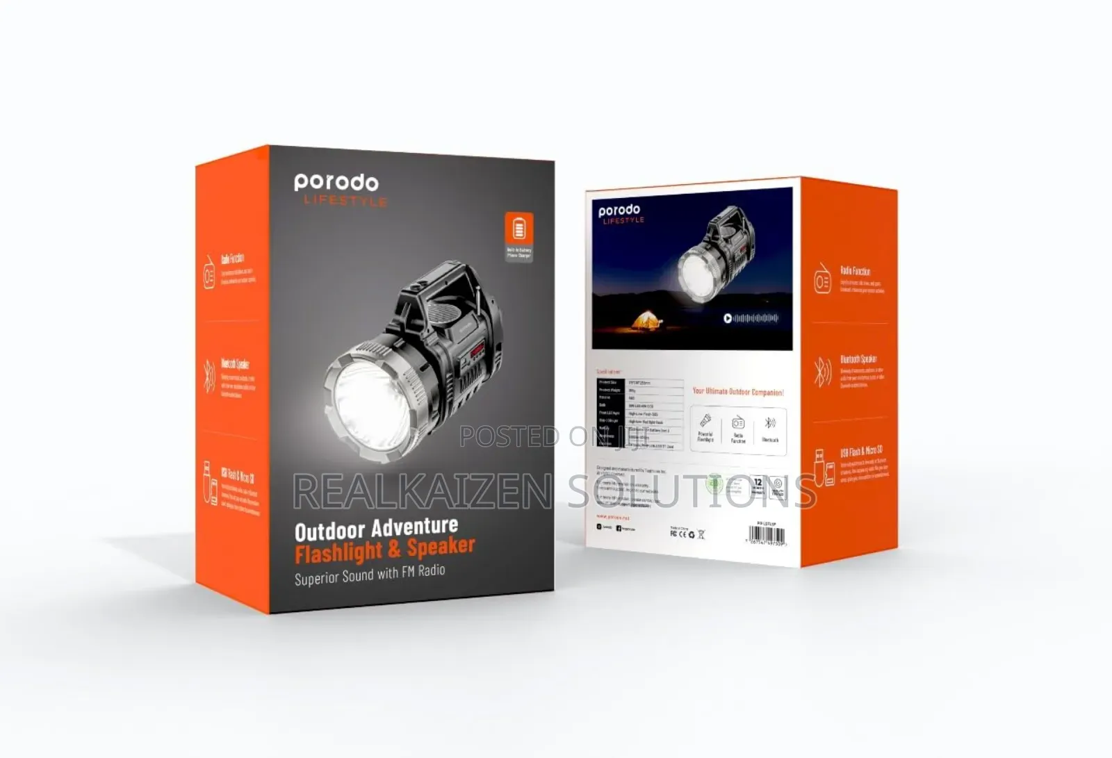 Porodo Lifestyle 3 in 1 Outdoor Adventure Flashlight With Speaker Fm