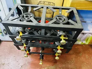 Heavy-Duty, Two-Burner Gas Stove With a Black Steel Frame