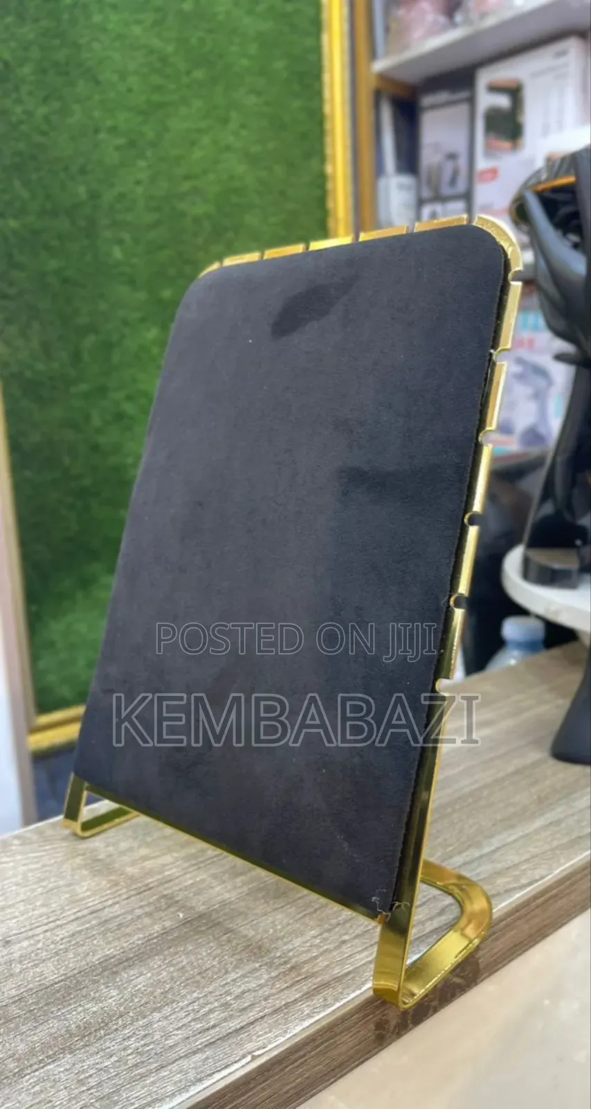 Black Velvet And Gold Metal Jewelry Display Stand.
