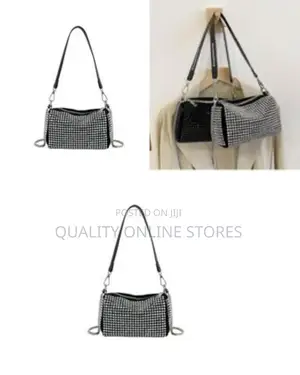 Women Studded Crystal Shoulder Bag-Silver Clutch Purse