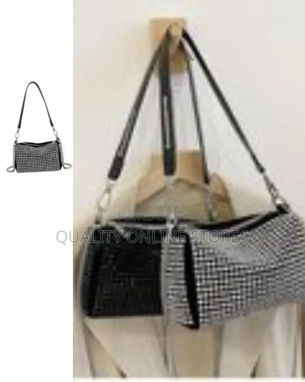 Women Studded Crystal Shoulder Bag-Silver Clutch Purse