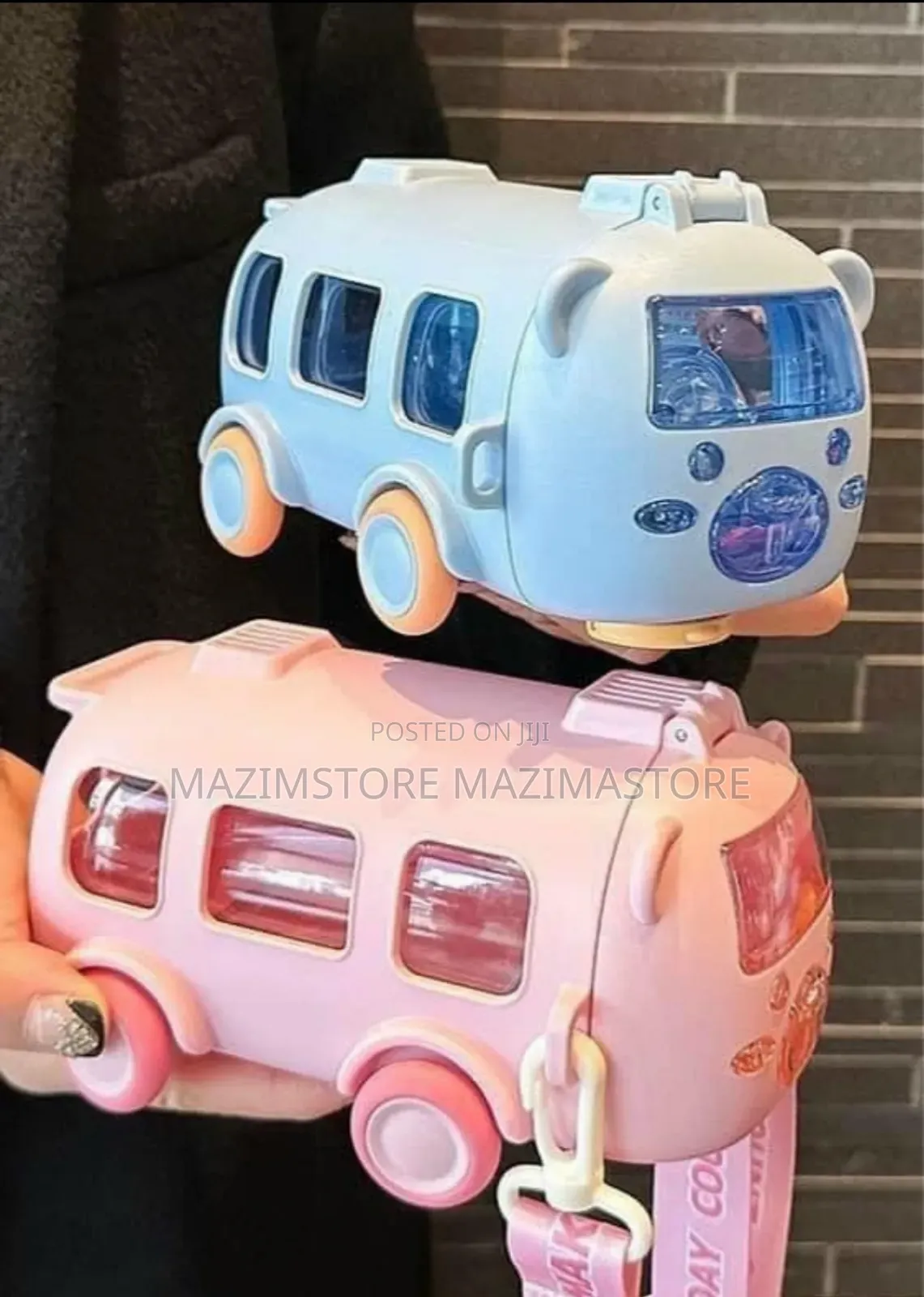500ml School Bus Water Bottle With Strap Sipper Straw