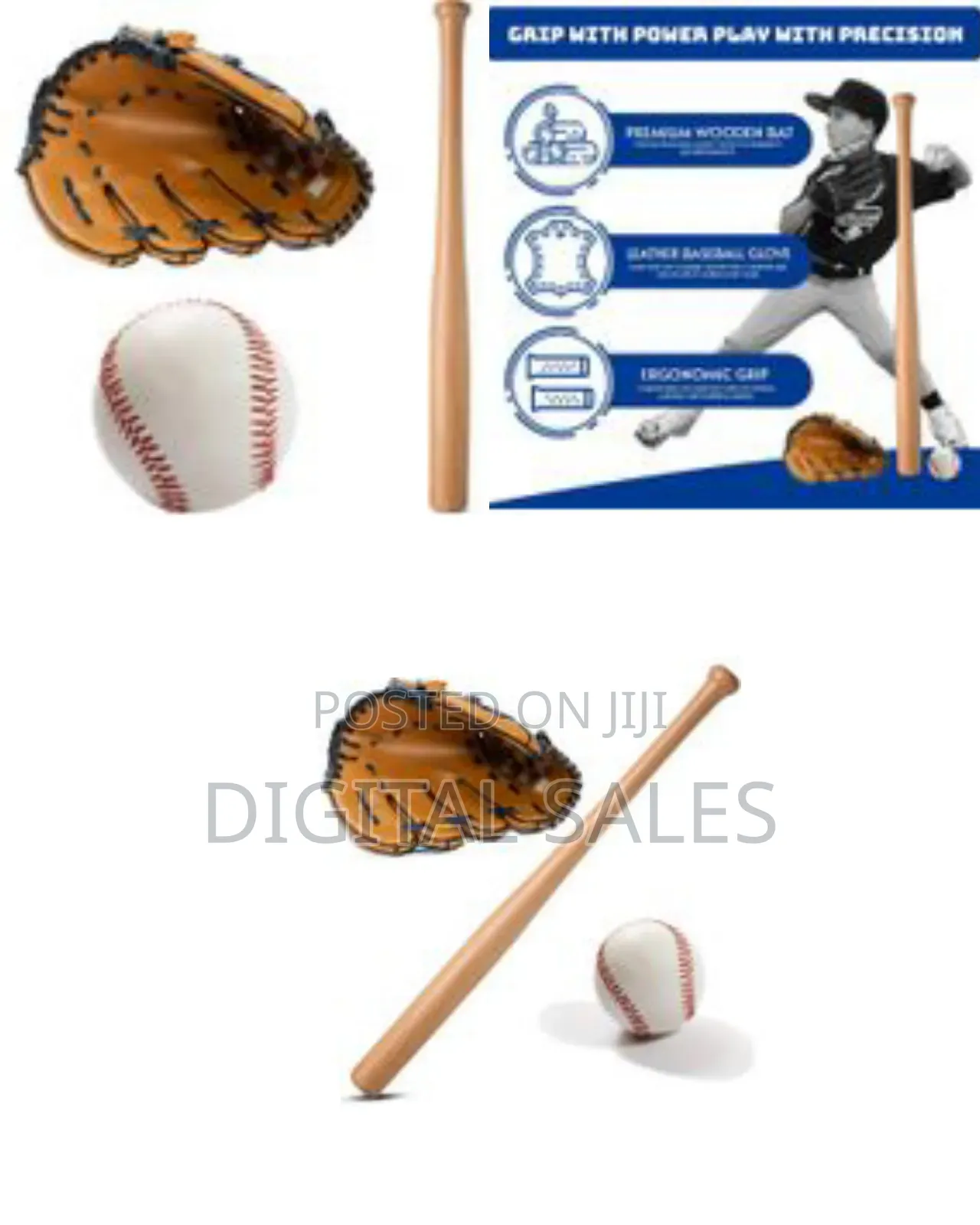 Wooden Baseball Bat With Glove and Bal