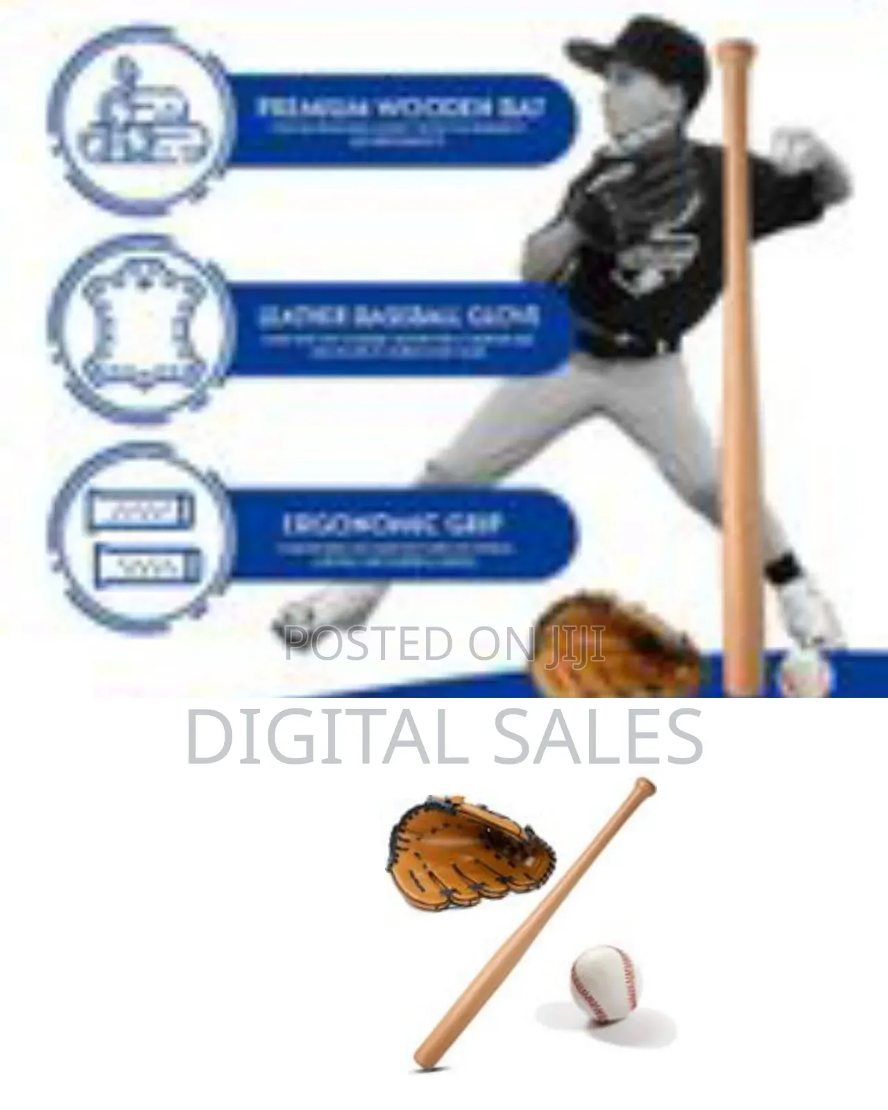 Wooden Baseball Bat With Glove and Bal