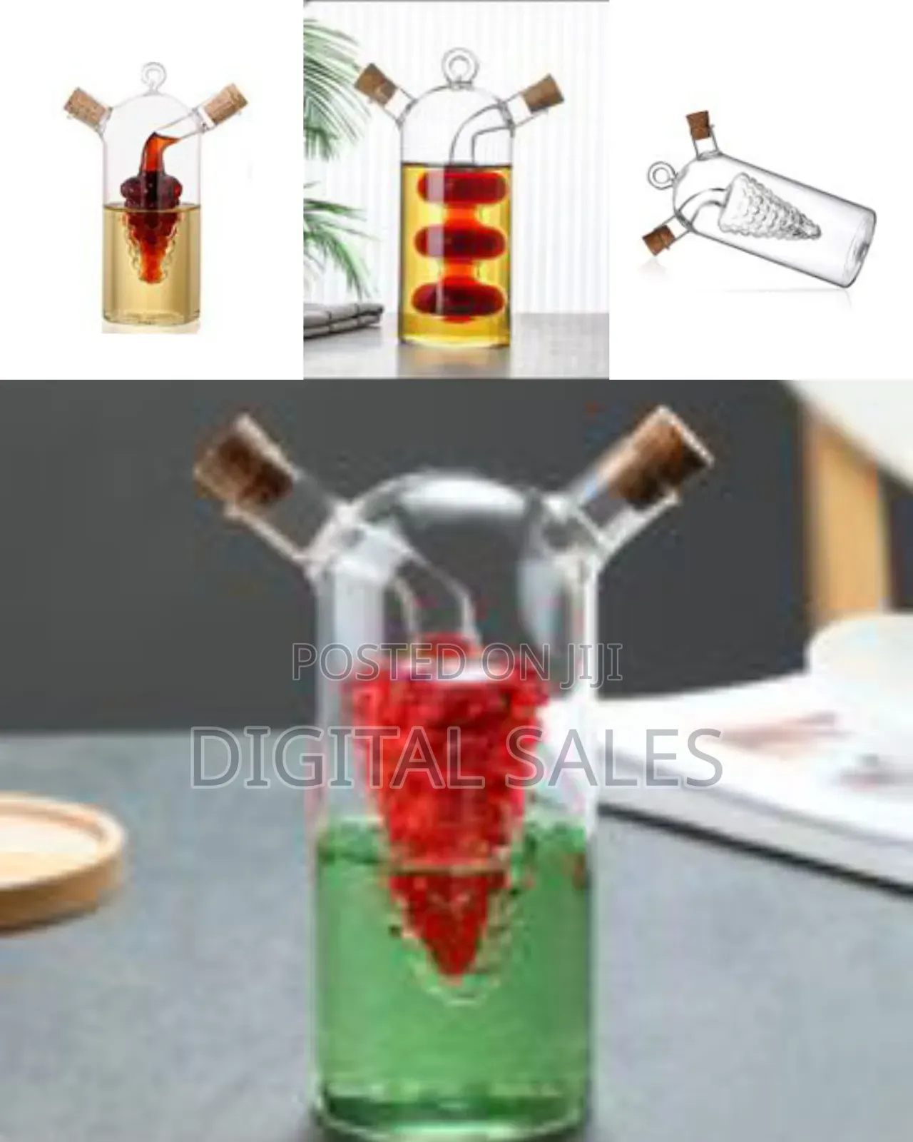 Grape Motif Oil and Vinegar Cruet Dispenser Bottle,Clear Borosilicate