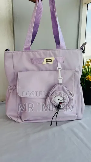 Cute Korean-Style Large-Capacity Lilac Tote Bag With a Bear Charm