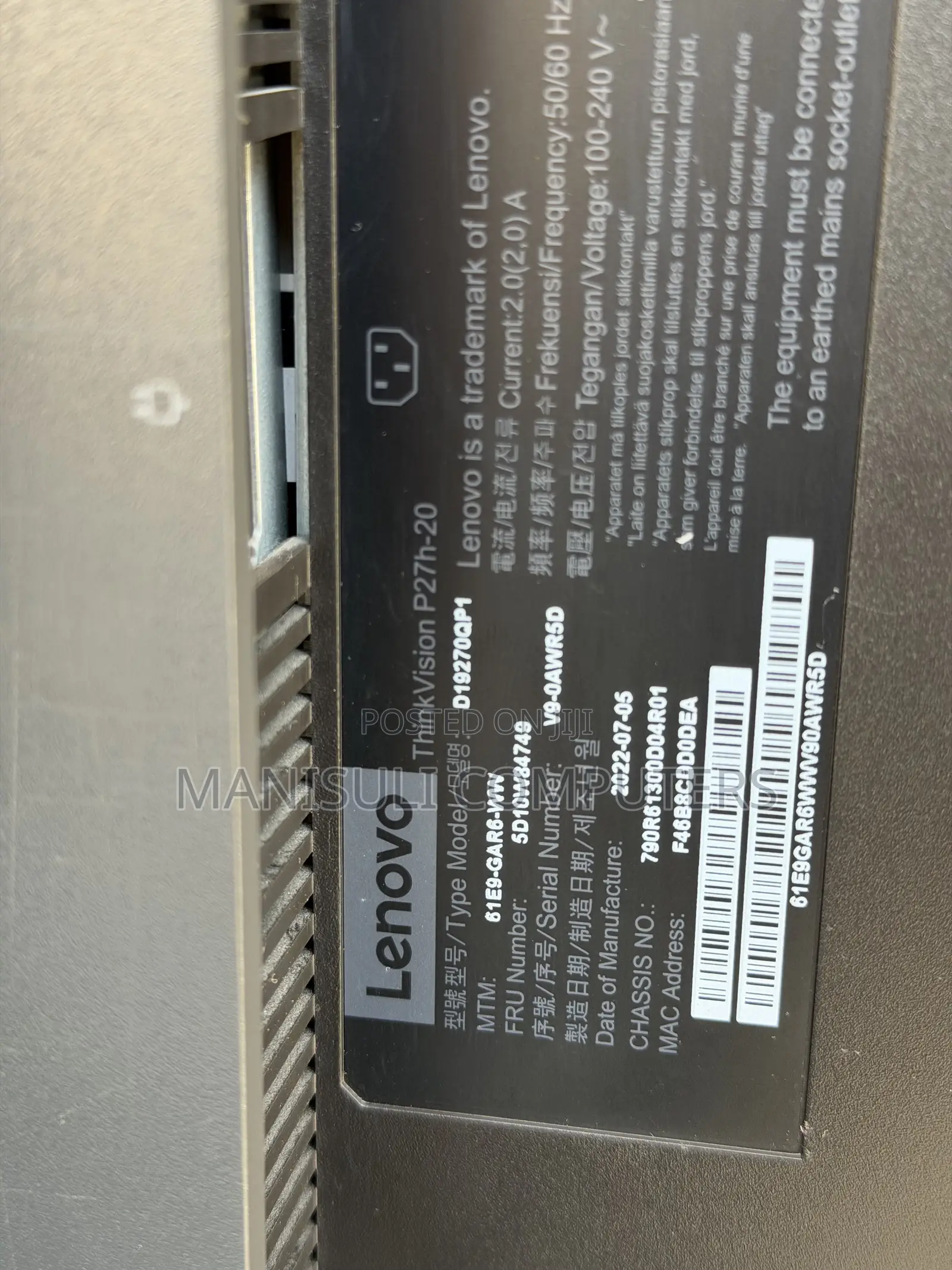 Lenovo 27 Inch Screen Ips Monitor Hdmi Dp Div Display Type C