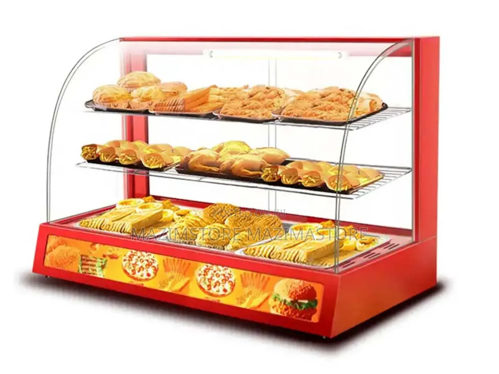 Adh 2 Trays 2 Grills Commercial Food Display Warmer/Storage - Red