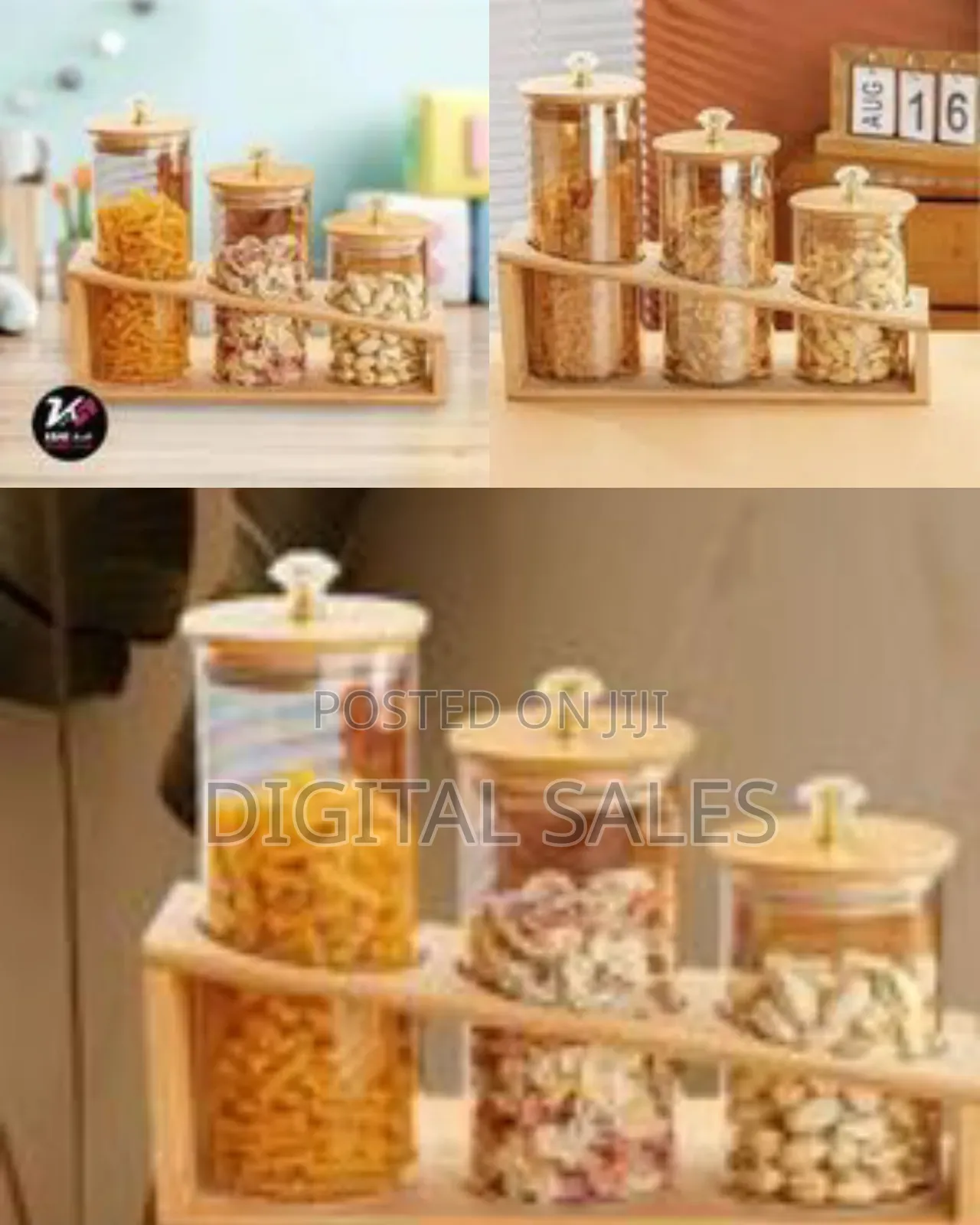 3-Piece Round Glass Food Storage Container With Bamboo Lid and Stand