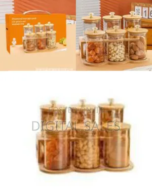 6-Piece Round Airtight Dried Fruit Tea Glass Storage Jar Canister