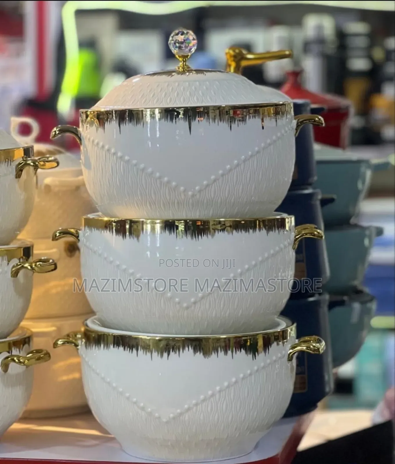 3 Piece Gold Design Soup Food Serving Dishes Bowls Casserole Pots