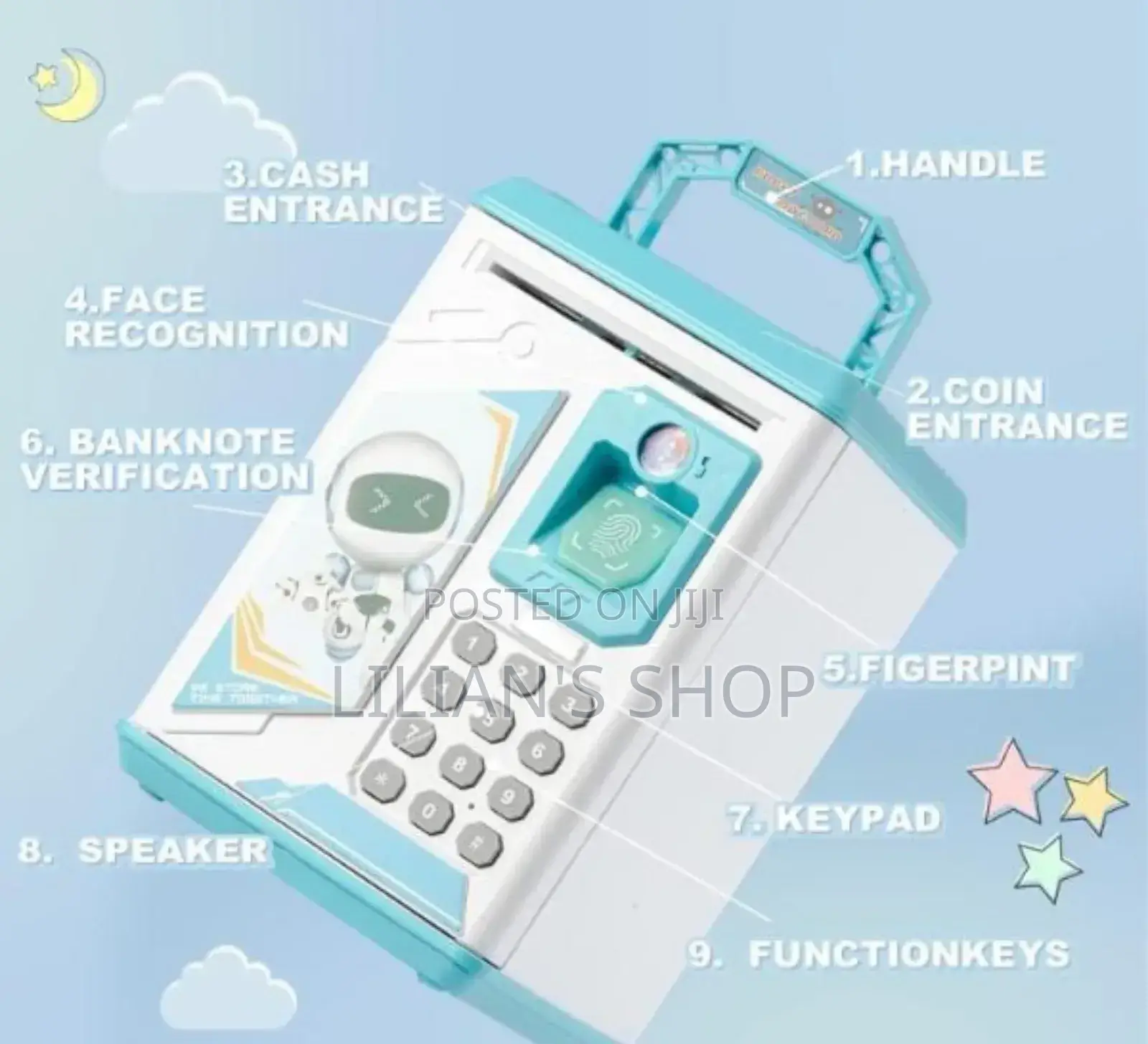 Kids Electronic Mini Atm Piggy Bank With Finger Print