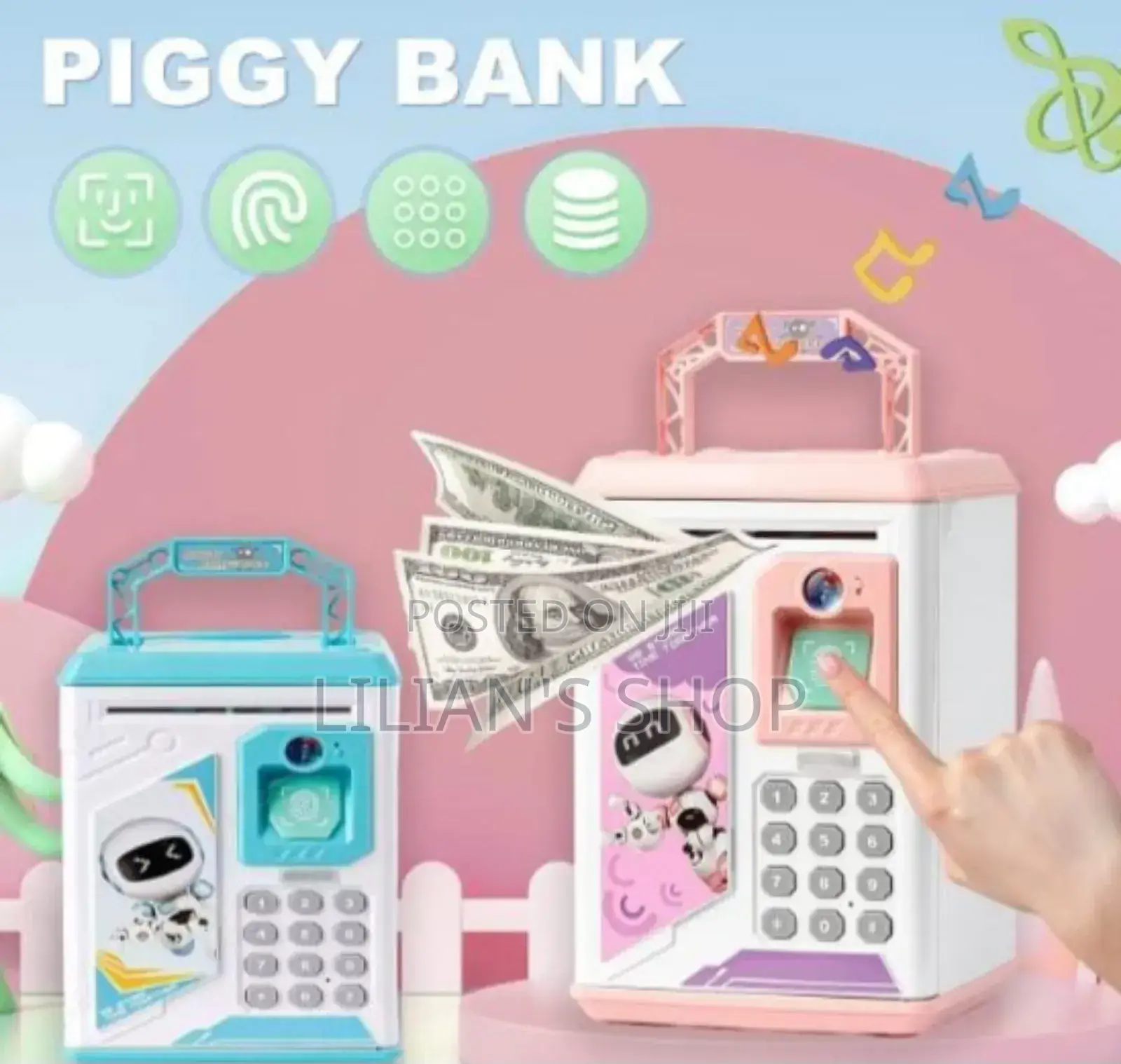 Kids Electronic Mini Atm Piggy Bank With Finger Print